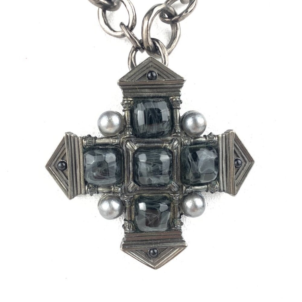 KARL LAGERFELD vintage Black necklace  Facade Cross Faux Pearl signed